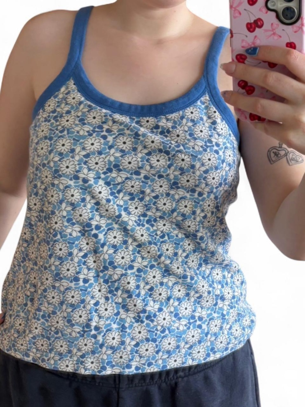 Blue Floral Trim Camisole Tank Top
